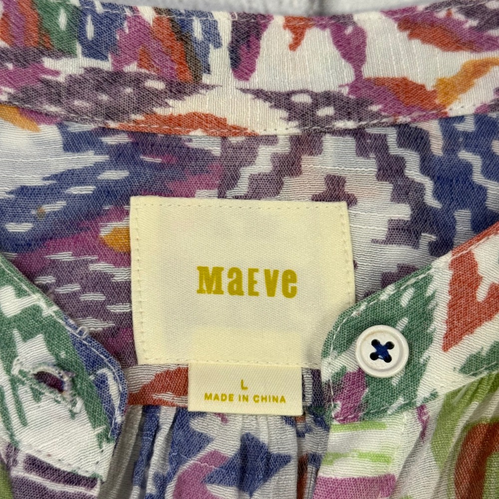 Maeve Anthropologie Womens Large Multi Color Geometric Ikat Button Front Blouse - Picture 4 of 8